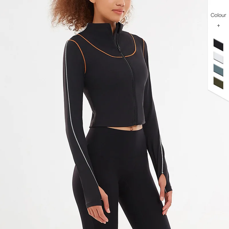 

2022 new style yoga clothes coat women's contrast color sports fitness clothes zipper long sleeve top in stock