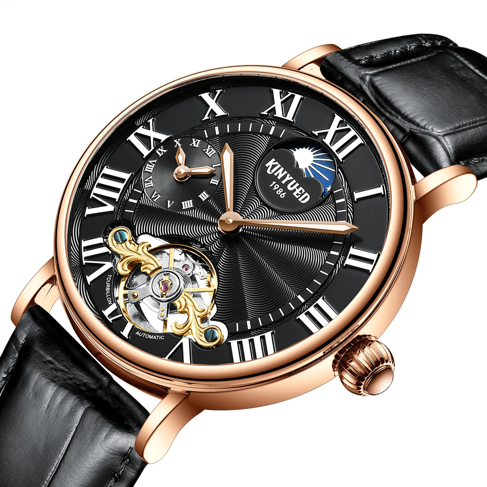 Мужские автоматические механические часы Kinyued водонепроницаемые до 30 м