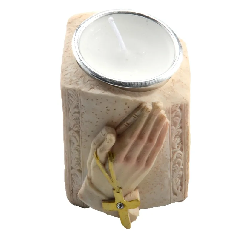 

Tealight Candle Holder Votive Vintage Resin Stone Decorative Candle Holders Jesus Tabletop Statue Figurine,Angel Wing Prayer