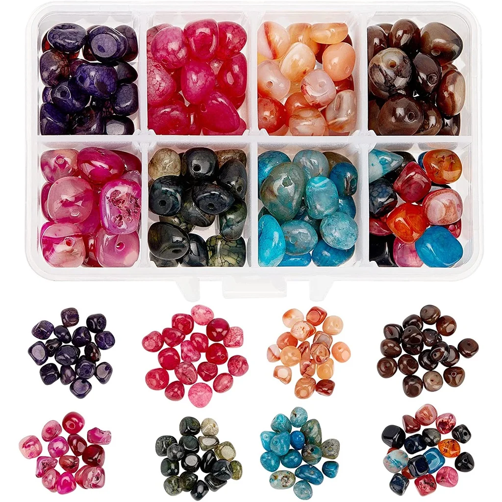 

8 Colors Mixed Chip Gemstone Beads 136 Pcs Natural Stone Beads Polished Rock Beads with 1mm Hole for Jewelry Making