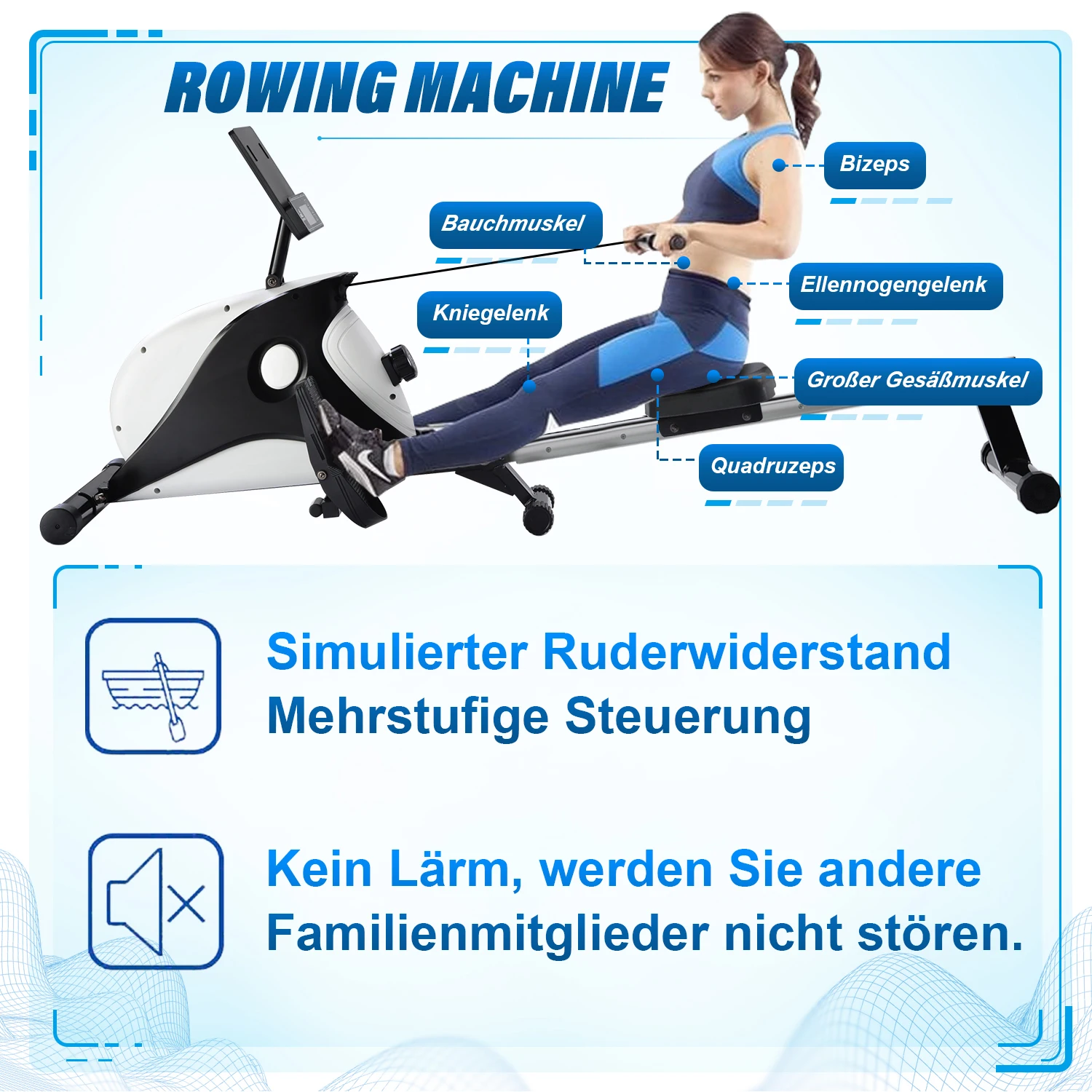 Складная магнитная гребная машина с ЖК-дисплеем 8 уровней сопротивления |