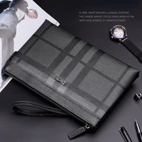 leather striped mens handbag business casual luxury envelope bag portable zipper passport change storage bag
