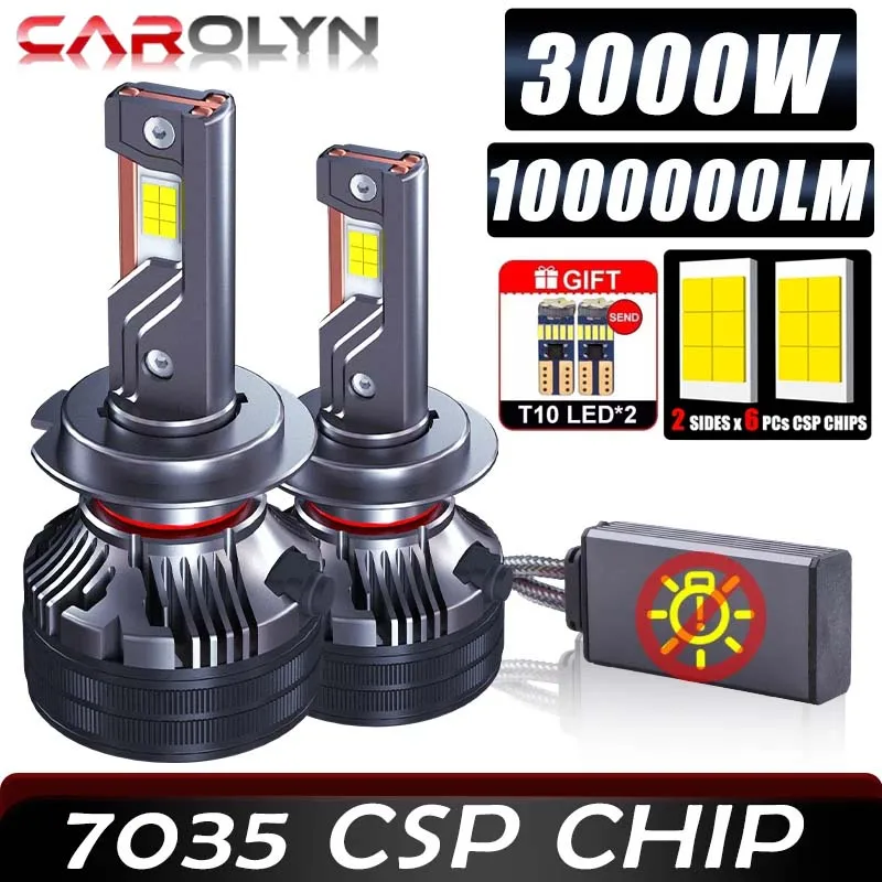 Фото carolyn 3000 Вт светодиодные фары H7 H4 H11 светодиодные фары 1000000LM 3 медные трубки светодиодные фонари для автомобиля H1 H8 H9 9005 9006 12 В №1