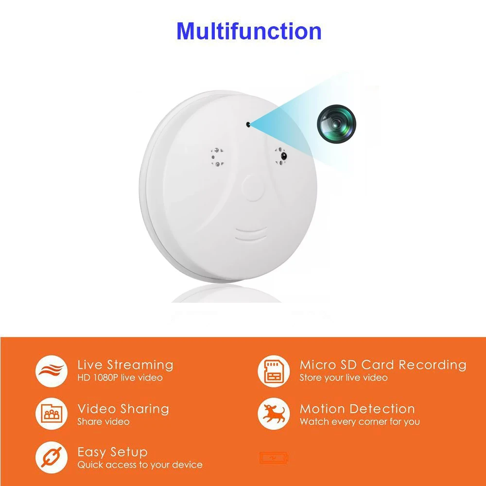 

Mini Wifi Camera1080P Smoke Alarm Home Hotel Home Security Ceiling Wireless IP Cam Remote Monitor Motion Detection Surveillance