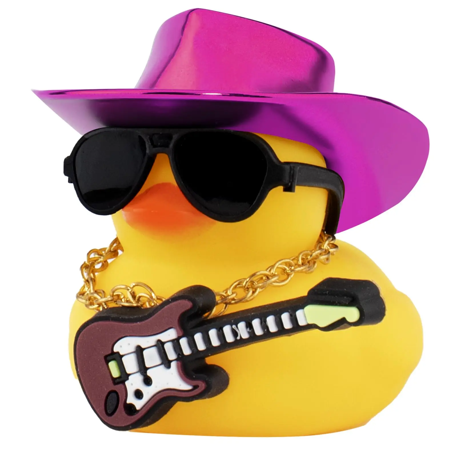 

Резиновые утки, автомобильные украшения, гитарная утка, украшения для приборной панели с ковбойской лазерной шляпой, ожерельем и солнцезащитными очками, фиолетовый