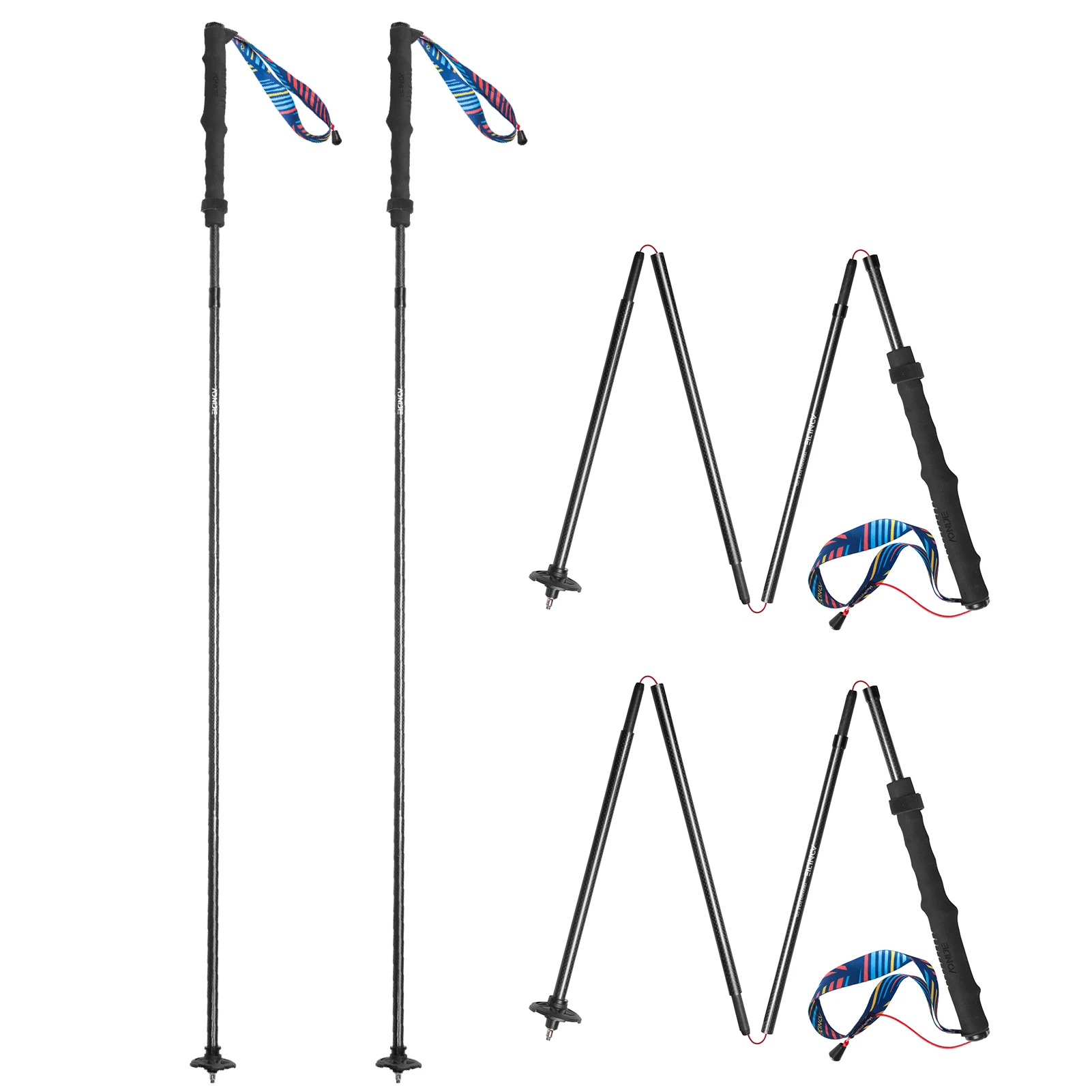 

AONIJIE E4204 Lightweight Folding Trekking Poles Carbon Fiber Walking Stick Drawstring Fixed For Hiking Running Mountaineering