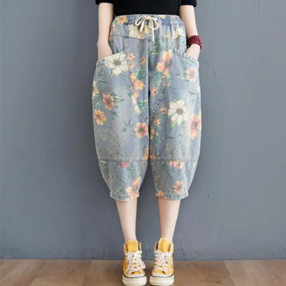 Брюки-карго женские с цветочным принтом модные мешковатые джинсы Свободные