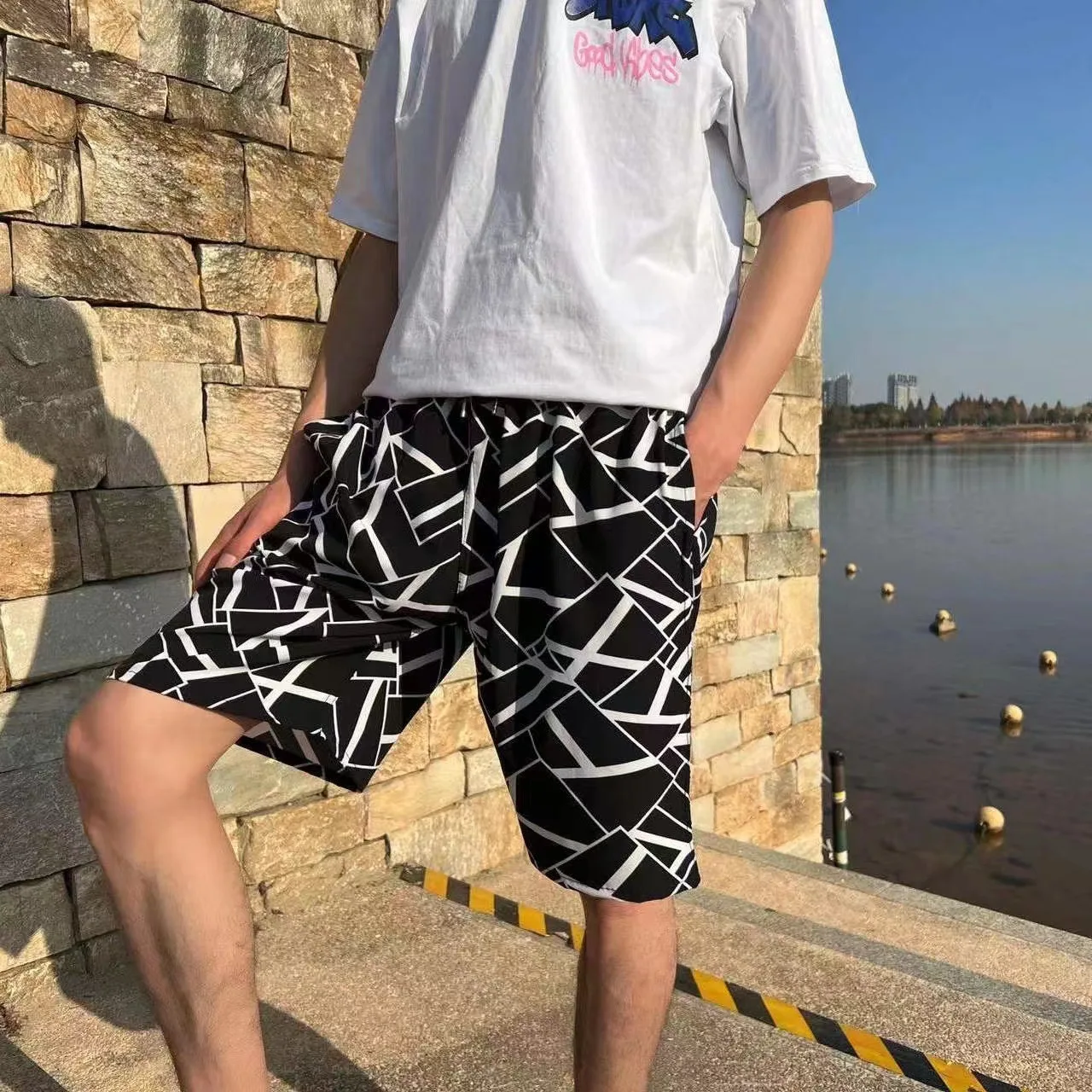 2023 New Men's Summer Beach Pants Casual Four-Sided Stretch Fashion Printing Trunks Outdoor Sports Large Size Shorts