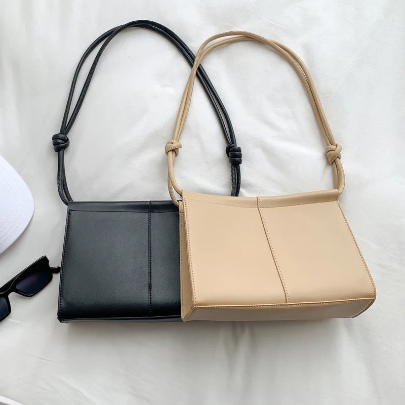 

2022 New Women's Bag High Quality PU Leather Small Flap Handbags Korean Ladies Shoulder Tote Bag Knotted Strap Whole Sale