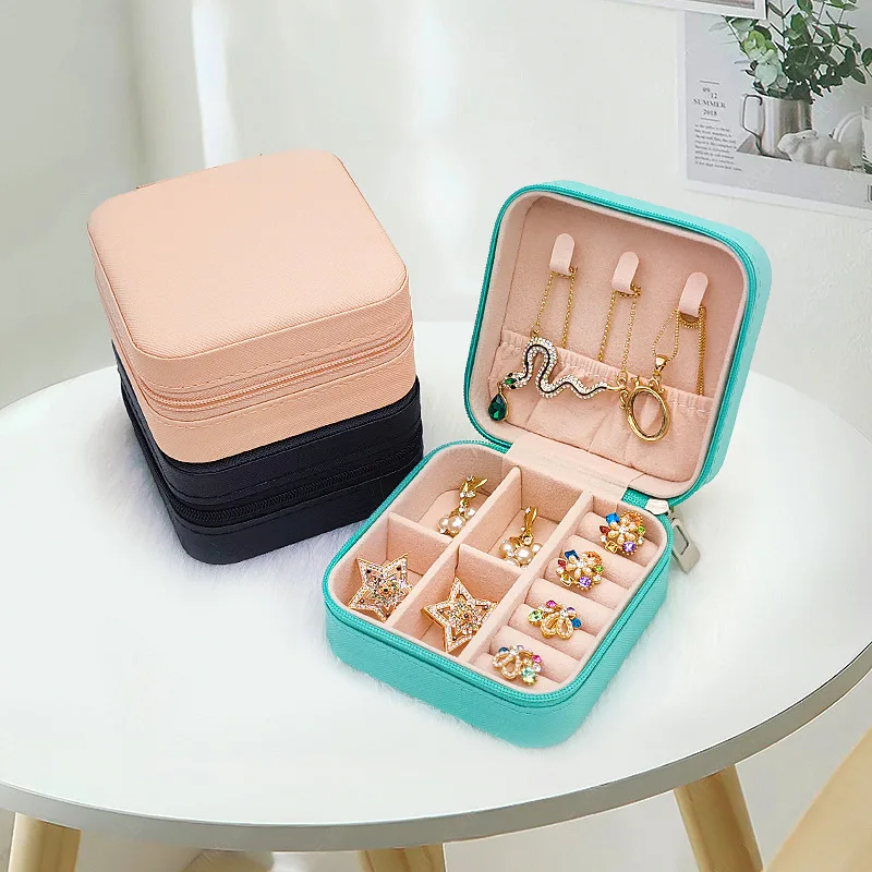 

Modern Style 1 Pcs Solid Color Portable Travel Jewelry Organizers Box Earrings Necklaces Rings Jewellery Storage Zipper Boxes