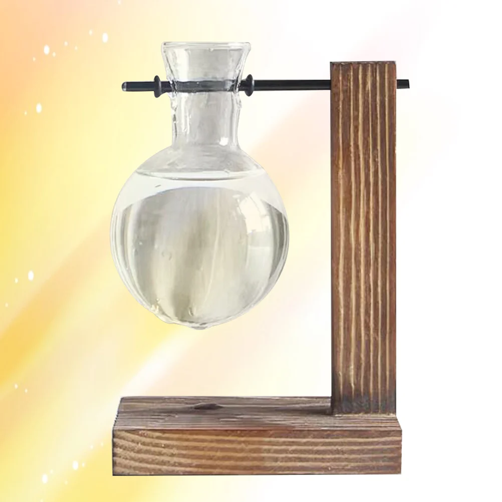 

Wooden Art Hydroponics Container Transparent Glass Vase Modern Flower Plant Container Creative Terrarium Flowerpot for Room