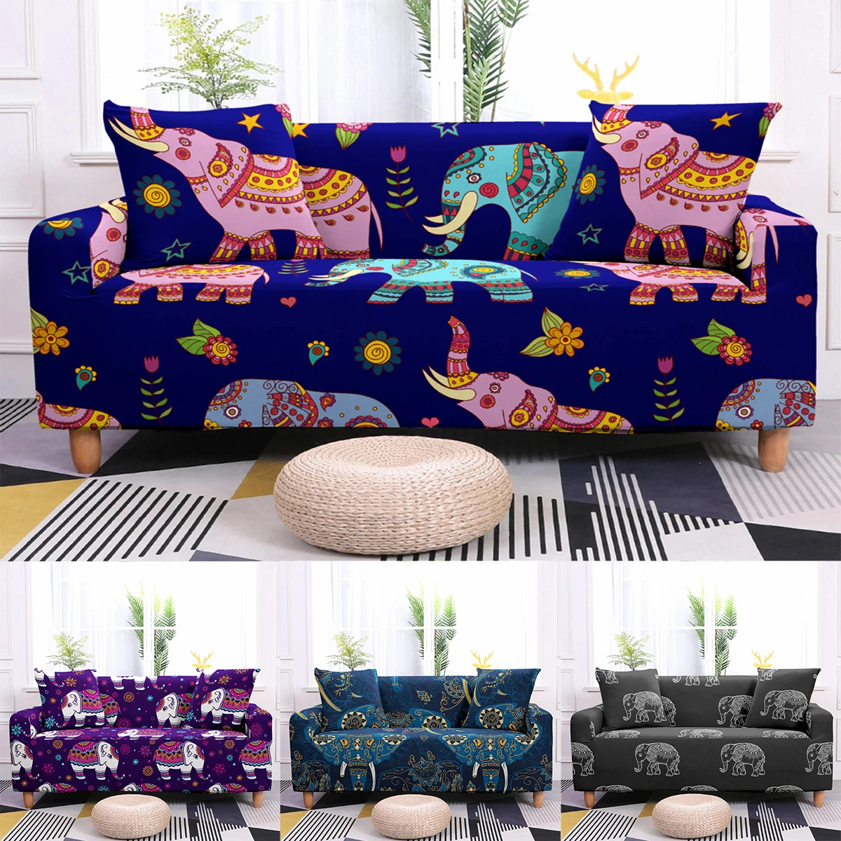 

Mandala Sofa Covers Elephant Printed Sofa Slipcover Stretch L Shape Section Corner Sofa Cover For Living Room 1/2/3/4-seater