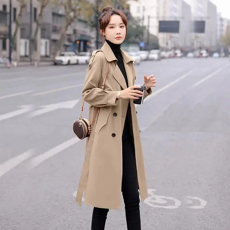 

Autumn Women's Woolen Jacket Long Windbreaker Double Breasted Slim Fit Coat Female Long Sleeve Windbreaker Coats Jacket G279