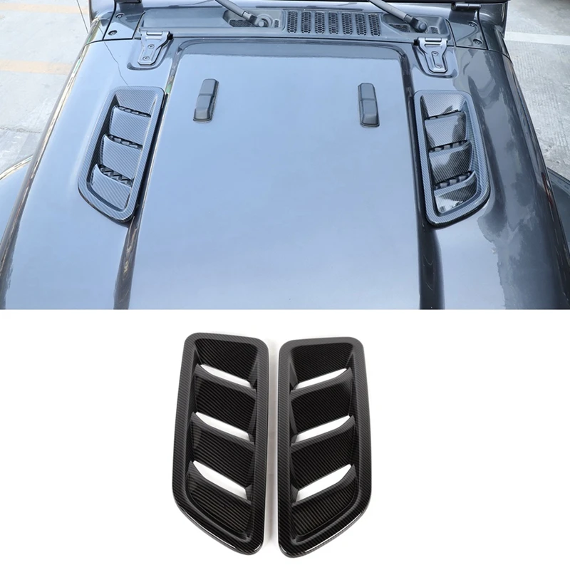 

2PCS Car Engine Hood Air Outlet Vent Decoration Cover Sticker, ABS Parts For Jeep Wrangler JL 2018 2019 2020 2021 Carbon Fiber