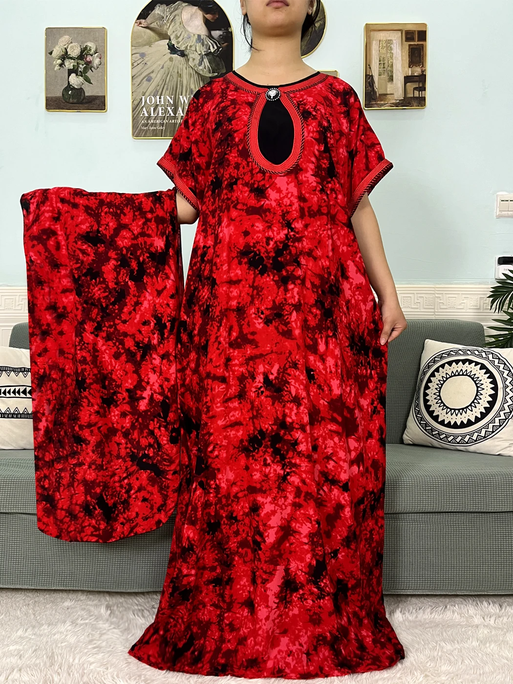 2024 мусульманские Абайи для женщин хлопчатобумажные с принтом коротким рукавом