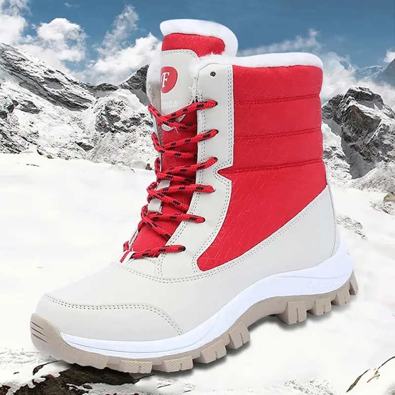 Winter Boots Plus Velvet for Women Snow Warmth Walking Shoes PU Upper Comfortable Boots Outdoor Casual Sports Boot Thick Bottom