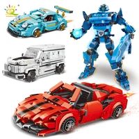 huiqibao 2 change city pull back racing car deformation robot building blocks speed champions vehicle bricks toys for children