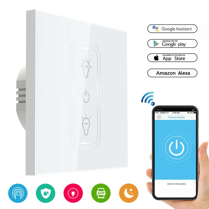 

Умный Wi-Fi переключатель, беспроводной настенный выключатель с сенсорным управлением, wi-fi переключатель, совместимый с Alexa Google Assistant, светодиодный диммер, ЕС