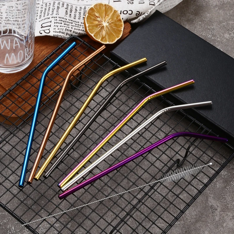 

1pc Rainbow Color Reusable Metal Straws 304 Stainless Steel Strong Bent Straight Drink Straws Milk Drinkware Bar Party Accessory