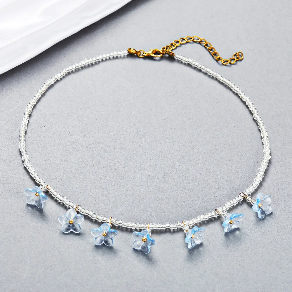 

Bohemian rice Bead Necklace flower neck chain petal clavicle chain personality hip hop girl fashion jewelry gift