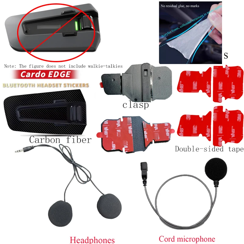 

For Cardo PACKTALK EDGE Bluetooth headphone sticker Шолом із двосторонньою стрічкою, аудіо навушники та шнур, мікрофон