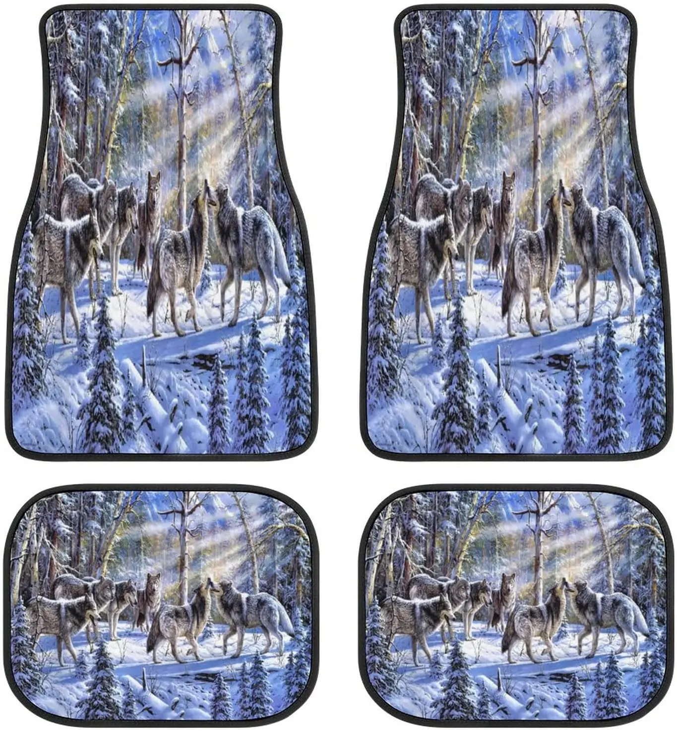 

Forest Snow Wolf Wall Art Animal Car Mats Universal Fit Car Floor Mats Fashion Soft Waterproof Car Carpet FrontRear 4 Pieces Fu