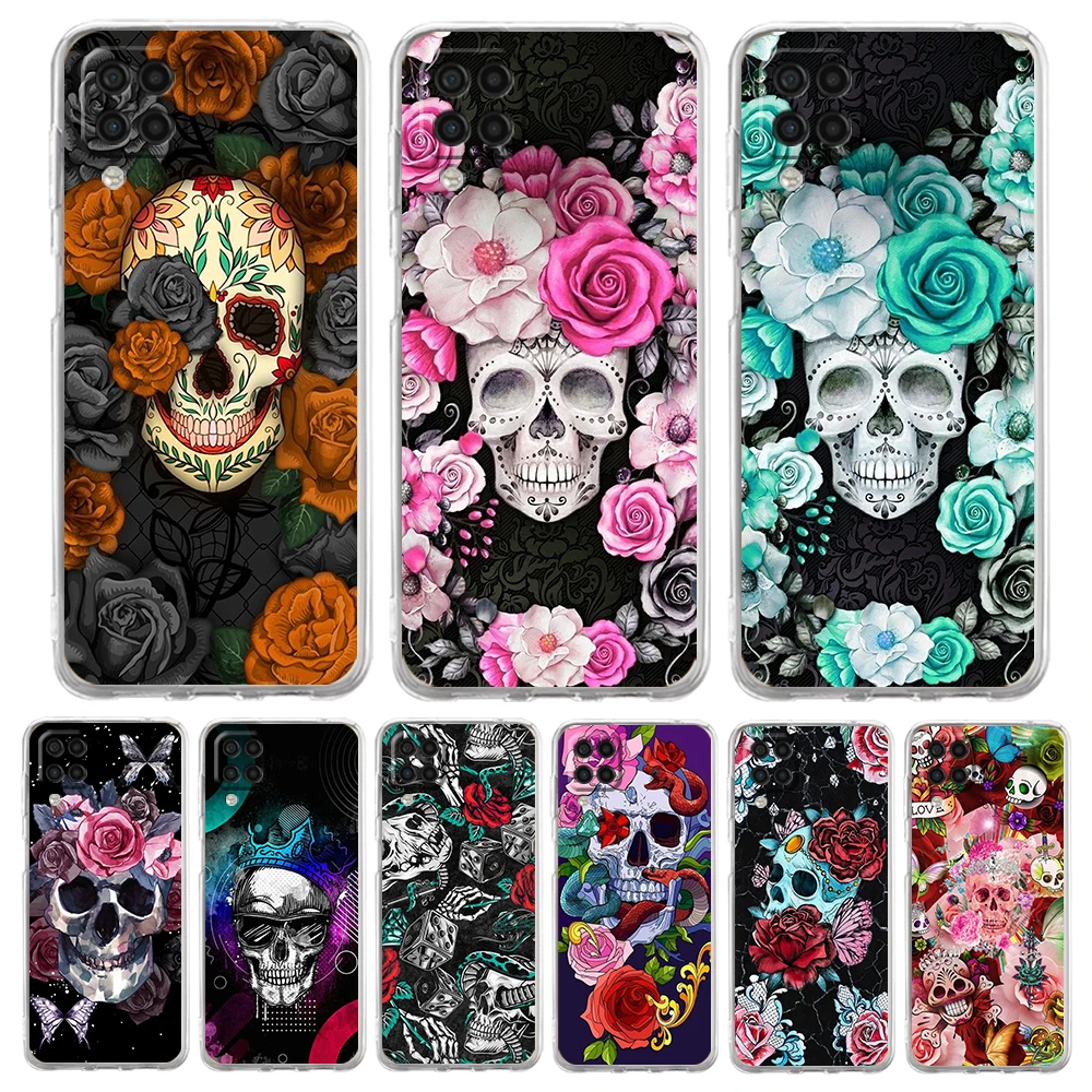 

Floral Sugar Skull Phone Case Cover for Samsung Galaxy A13 A32 A52 A72 A11 A21S A41 A51 A71 Transparent Bag Shockproof TPU Shell