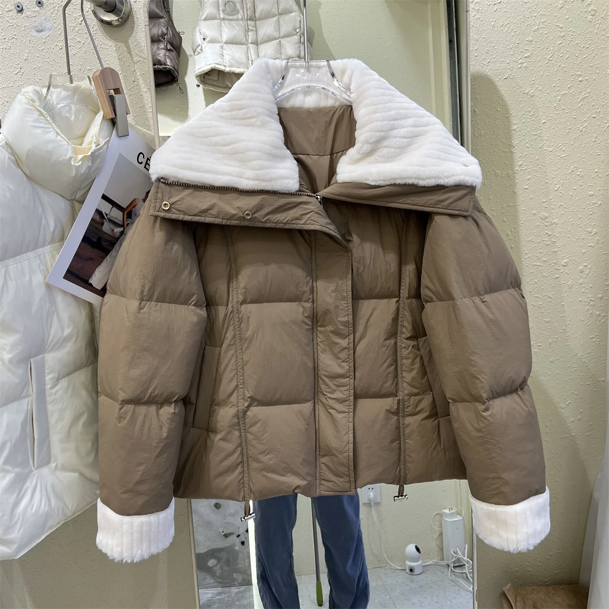 

Женский пуховик с отложным воротником, теплый свободный пуховик с длинным рукавом, белый, черный, белый, на утином пуху, L563, зима 2023