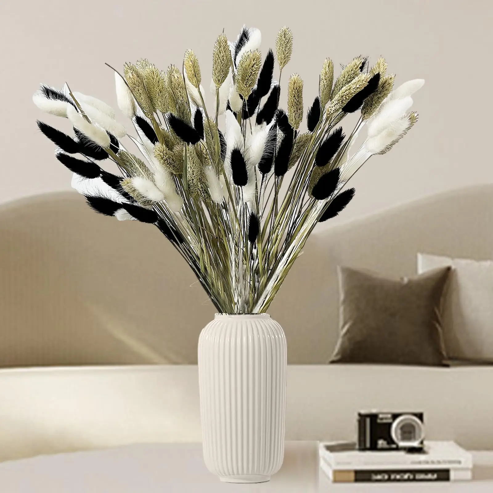 

120 Pcs Natural Pampas Grass Bouquet Decor Bunny Tail Dried Flowers Black and White Pompas Decorativas Boho Party Decorations
