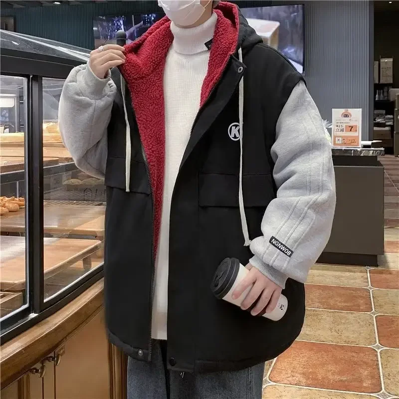 Мужская утолщенная хлопковая куртка зимняя иллюзия с капюшоном спецодежда