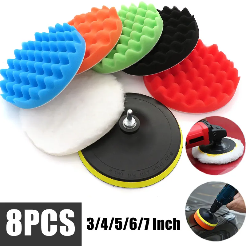 

7Pcs Set 3-7 inch Car Polishing Pad Sponge Buffing Waxing Clean Polish Buffer Drill Wheel Polisher Removes Scratches Car Repair