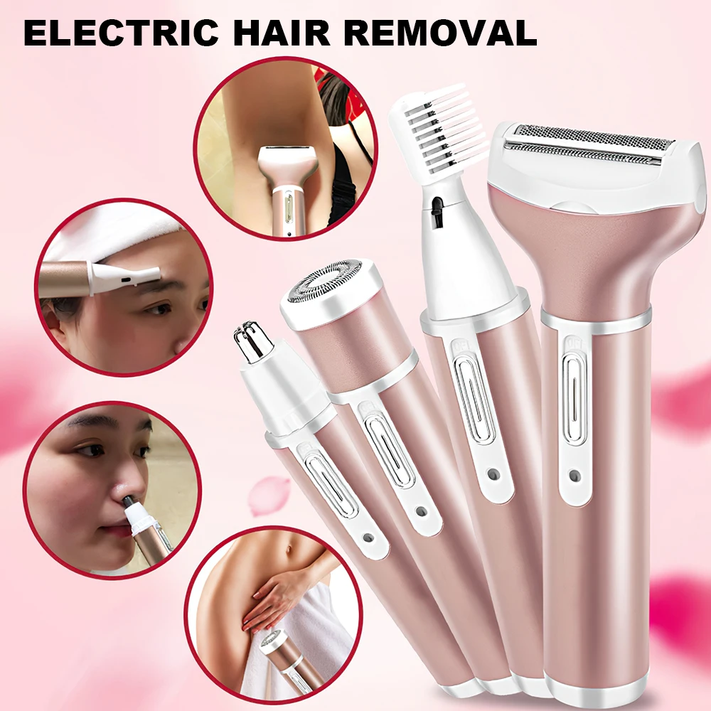 

Electric Hair Remover 4 in 1 Rechargeable Lady Shaver Nose Hair Trimmer Eyebrow Shaper Leg Armpit Bikini Trimmer Women Epilator