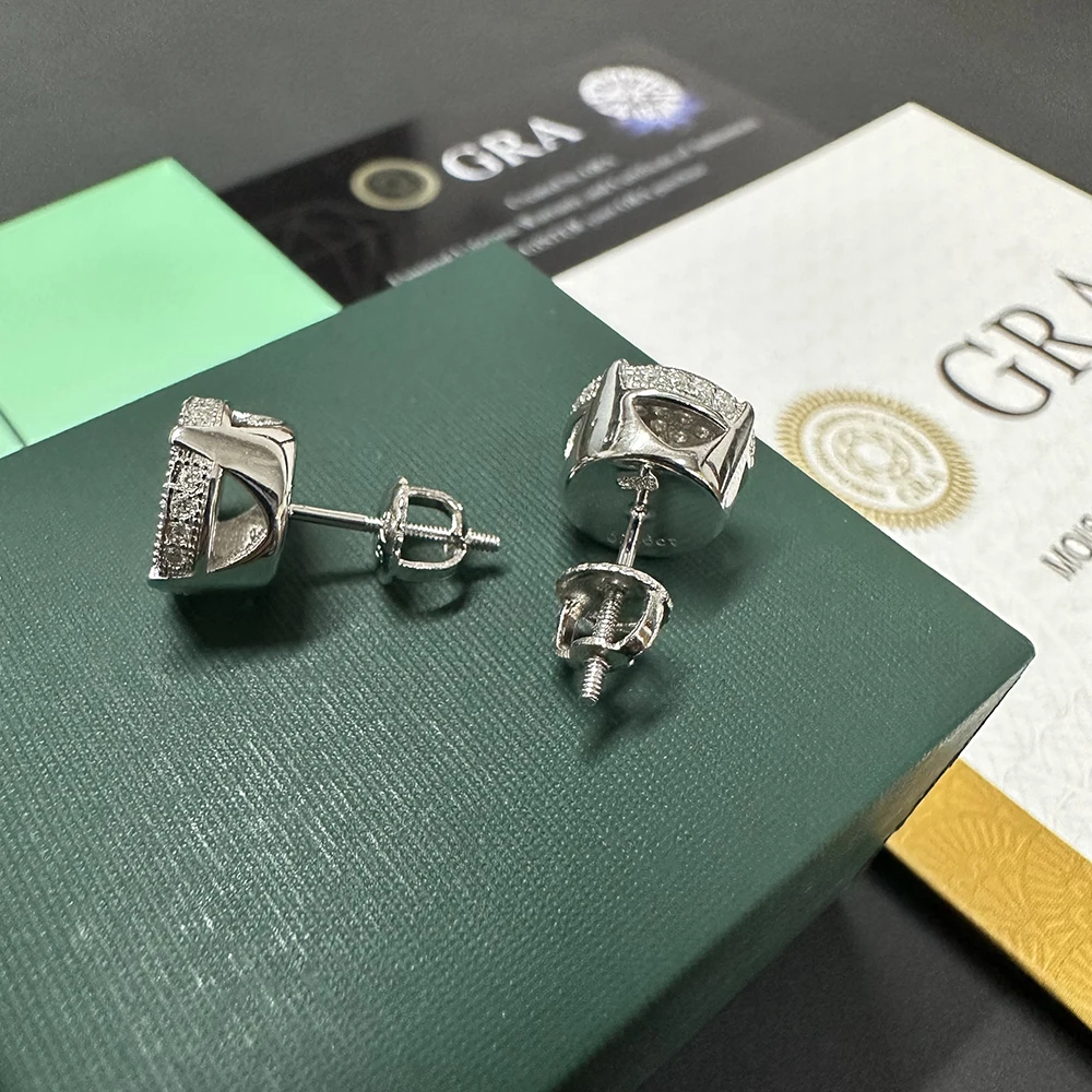 MM Classic Round Moissanite Earrings For Women Real Diamond S925 Silver Ear Studs Men Earrings Jewelry Pass Tester Free Shipping