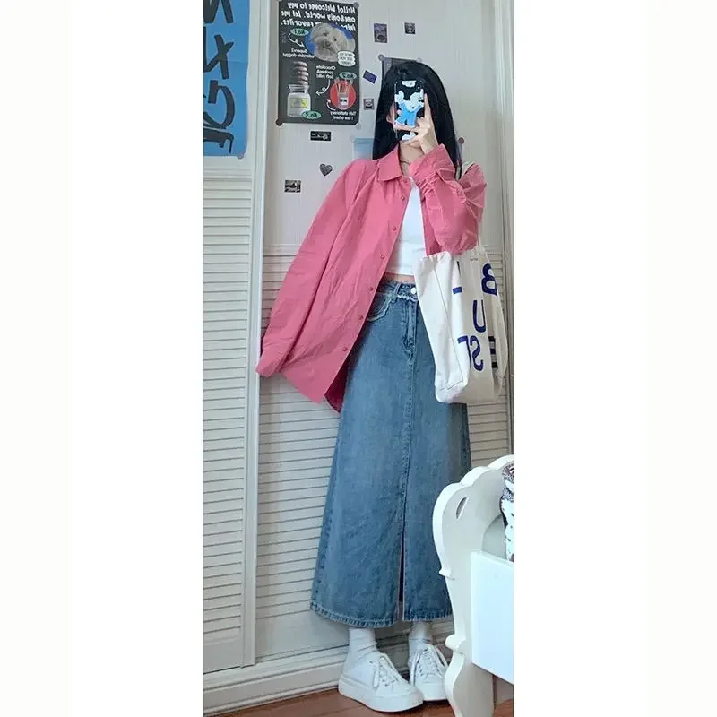 Женский костюм-двойка свободная рубашка и юбка модель Y2K в Корейском стиле на