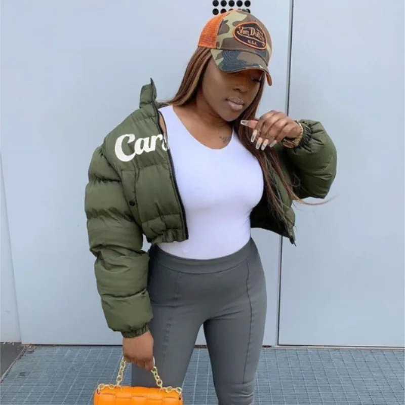 Autumn and Winter Letter Print Parkas Coats Short Warm Parkas Fashion Cotton Padded Lady Jacket Elegant Zipper Clothes 2022
