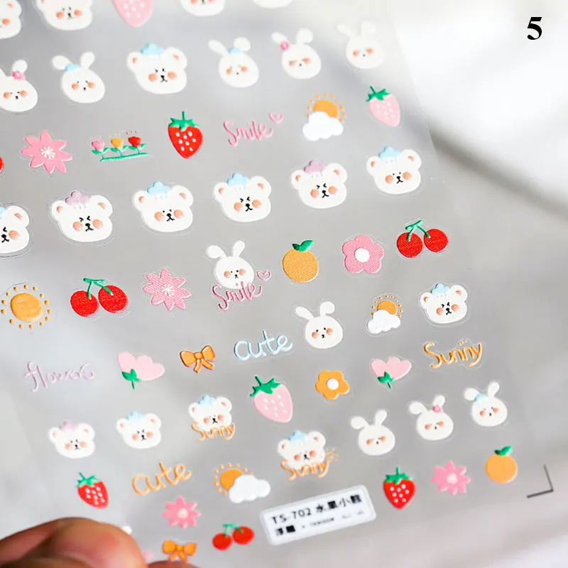

Cartoon Bear Rabbit Nail Stickers 5D Embossed Nail Art Decorations Kawaii Stickers For Nails DIY Nail Decals Nails Accessories