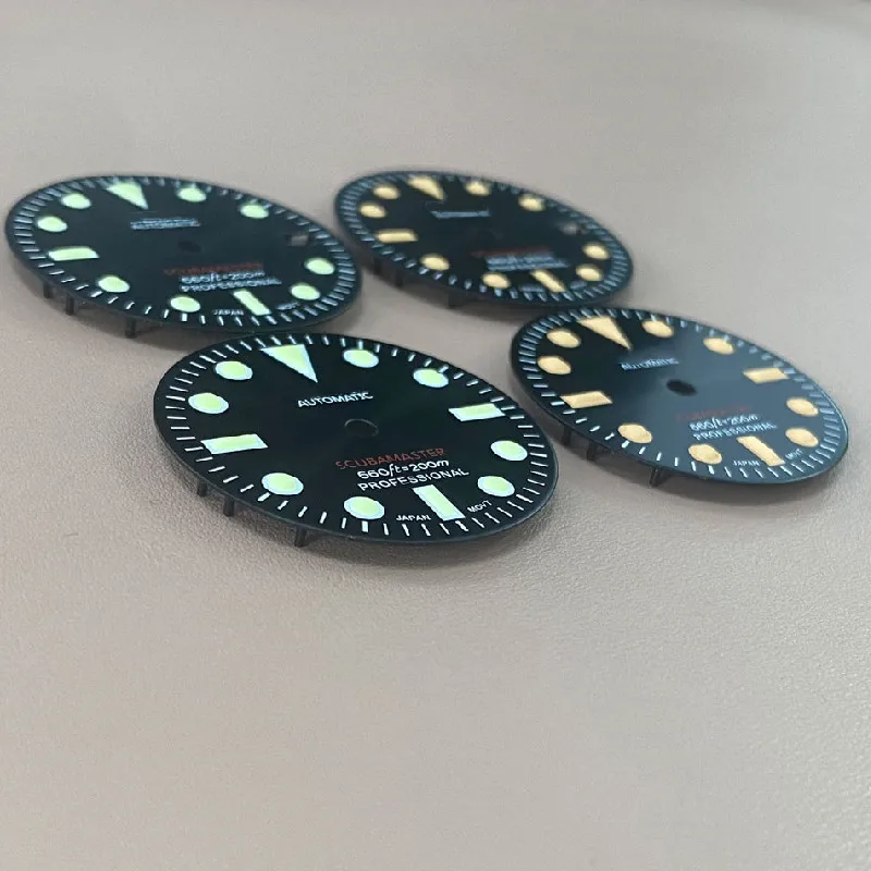 Vintage Black Dial 28.5MM Watch Accessories with Green Luminous  Sunburst Black Face Suitable for NH35/36/4R/7S Movements