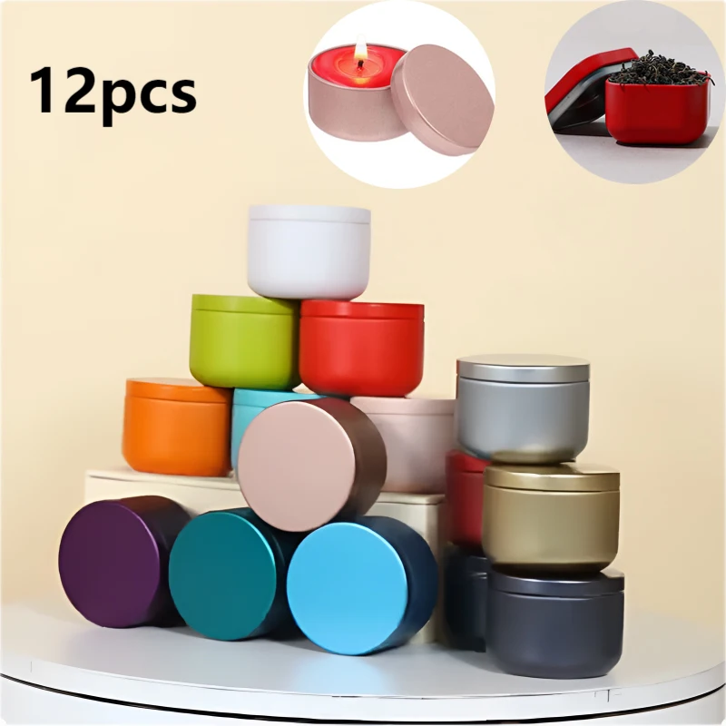 

12pcs Tinplate Tea Jar Square/Round Jars With Lid Portable Face Cream Sample Jar Tea Candle Storage Container Home Supplies