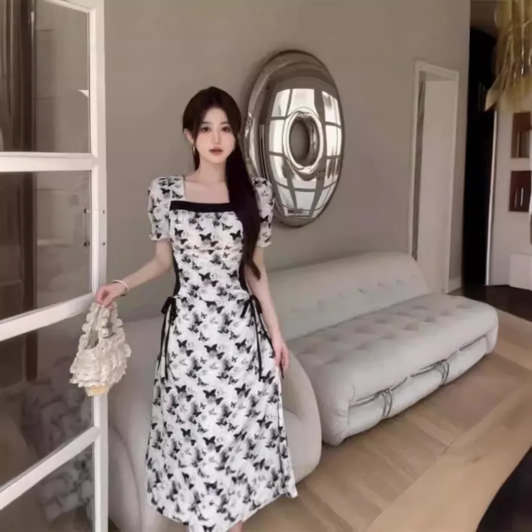 Элегантное невидимое платье на молнии с принтом бабочки для женщин коротким