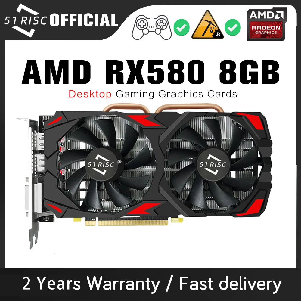 51RISC видеокарта RX 580 8 Гб бит 2048SP GDDR5 графические карты для AMD Radeon серии VGA RX580 8G DisplayPort