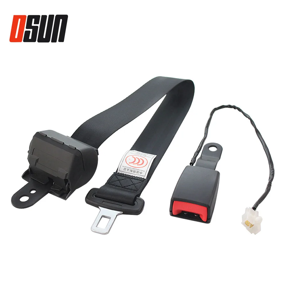 

1 PCS Black Retractable 2 Point Car Safety Seat Belts With Curved Rigid Buckle With Warning Cable