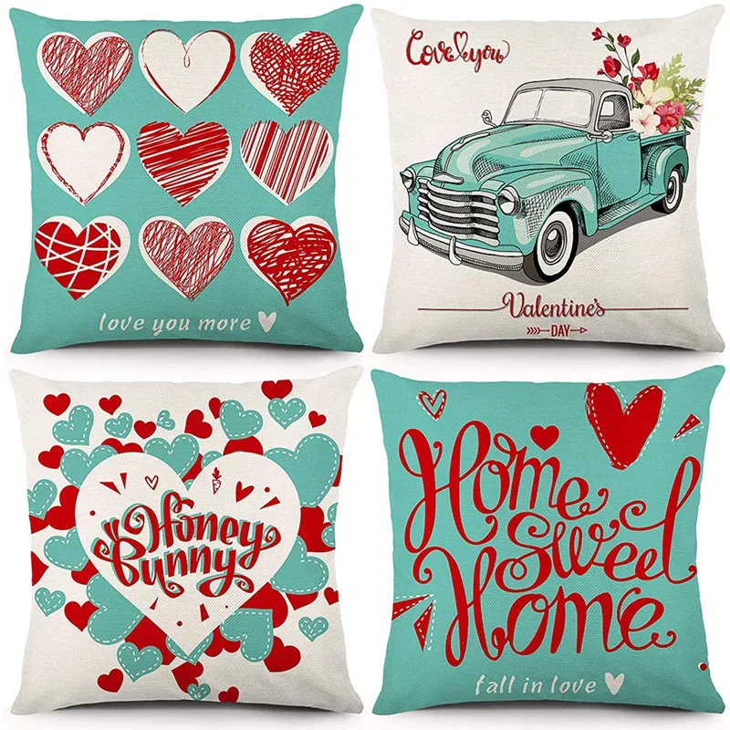 

Valentines Day Pillow Covers 18X18 Set of 4 Farmhouse Pillows Valentines Day Decorations Throw Pillow Covers