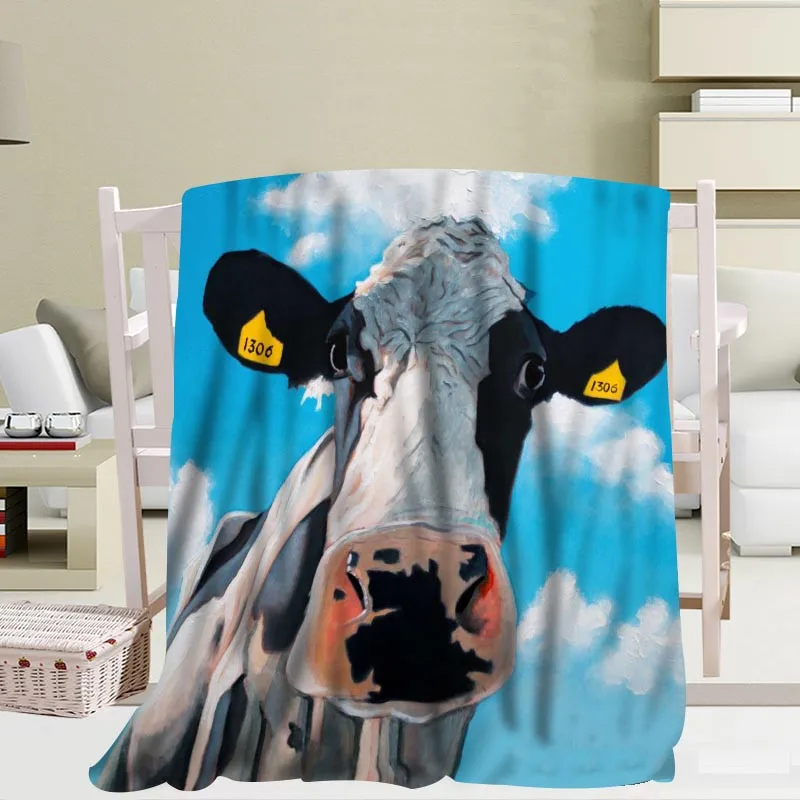 Cute Cow Cartoon Pattern Flannel Throw Blanket Soft Warm Cozy Sofa Bed Decor Blanket Kid Adult Camping Hiking Blanket King Size images - 6