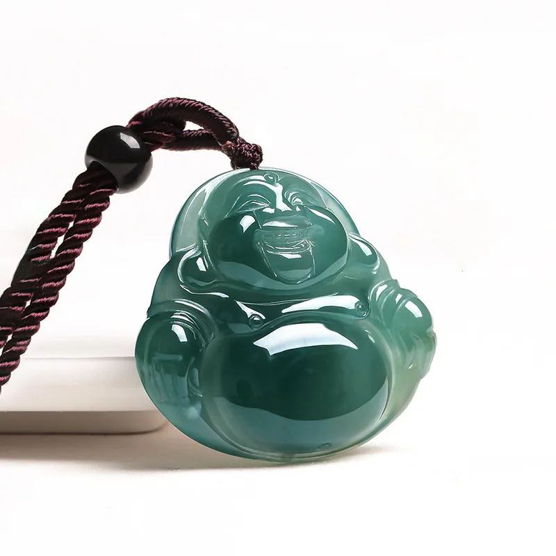 Burmese Jade Maitreya Pendant Natural Stone Necklaces Pendants Gemstone Jewelry Gift Man Blue Emerald Jadeite Charms Necklace
