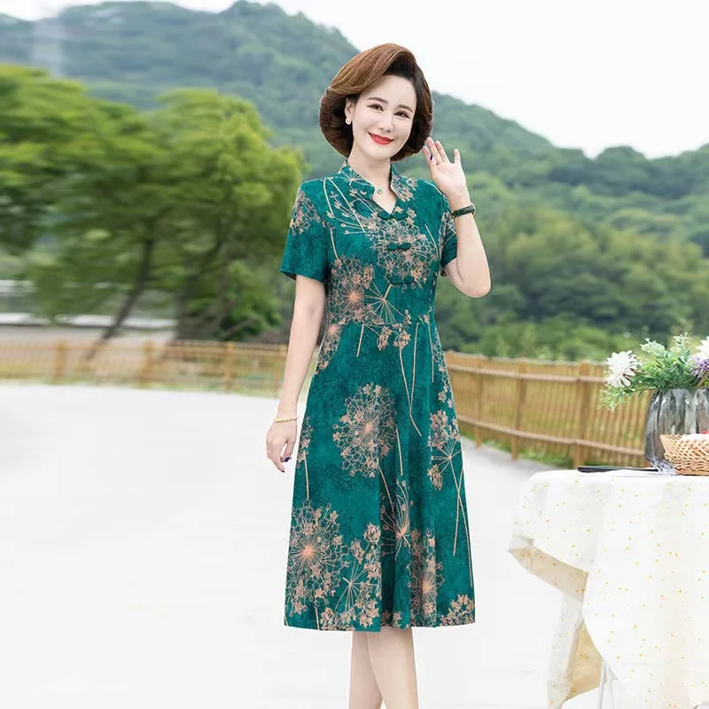 

BA20 Pure Cotton Silk Dress for Women 2023 New Middle aged Mom Summer Dress Large Size Foreign Style Middle aged and Elde