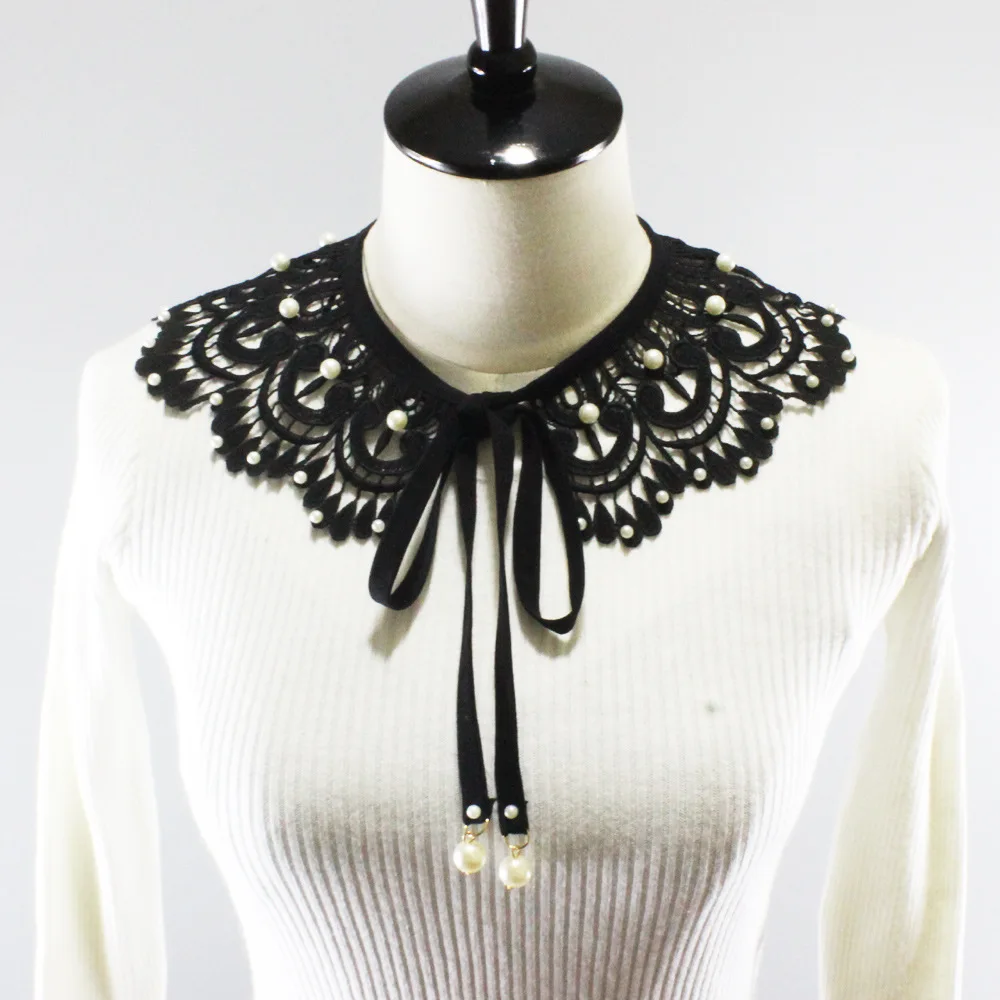 

Black Hollow Fake Collars for Women Shirt Blouse Detachable Collar Neck Shawl Wrap False Collars Ladies Sweater Dress Decor