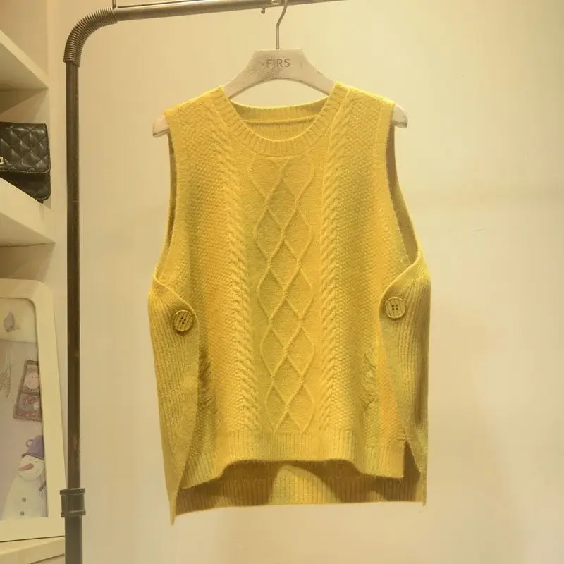 

2022 Women Spring Autumn New Solid Color Sweater Vests Female Casual Sleeveless Knit Pullovers Ladies O-Neck Knitted Vest T288