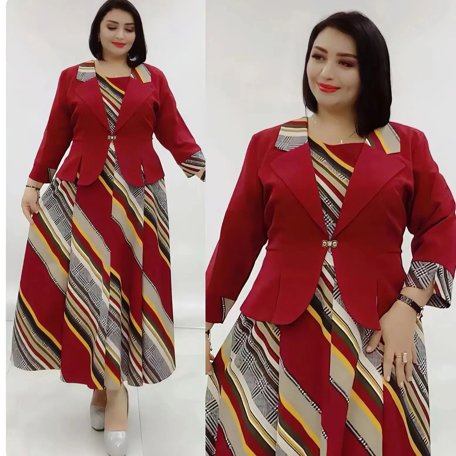 

Elegant African Wedding Dresses for Women Plus Size Africa Clothes Office Lady Party Dress with Coat Dashiki Ankara Outfits Robe