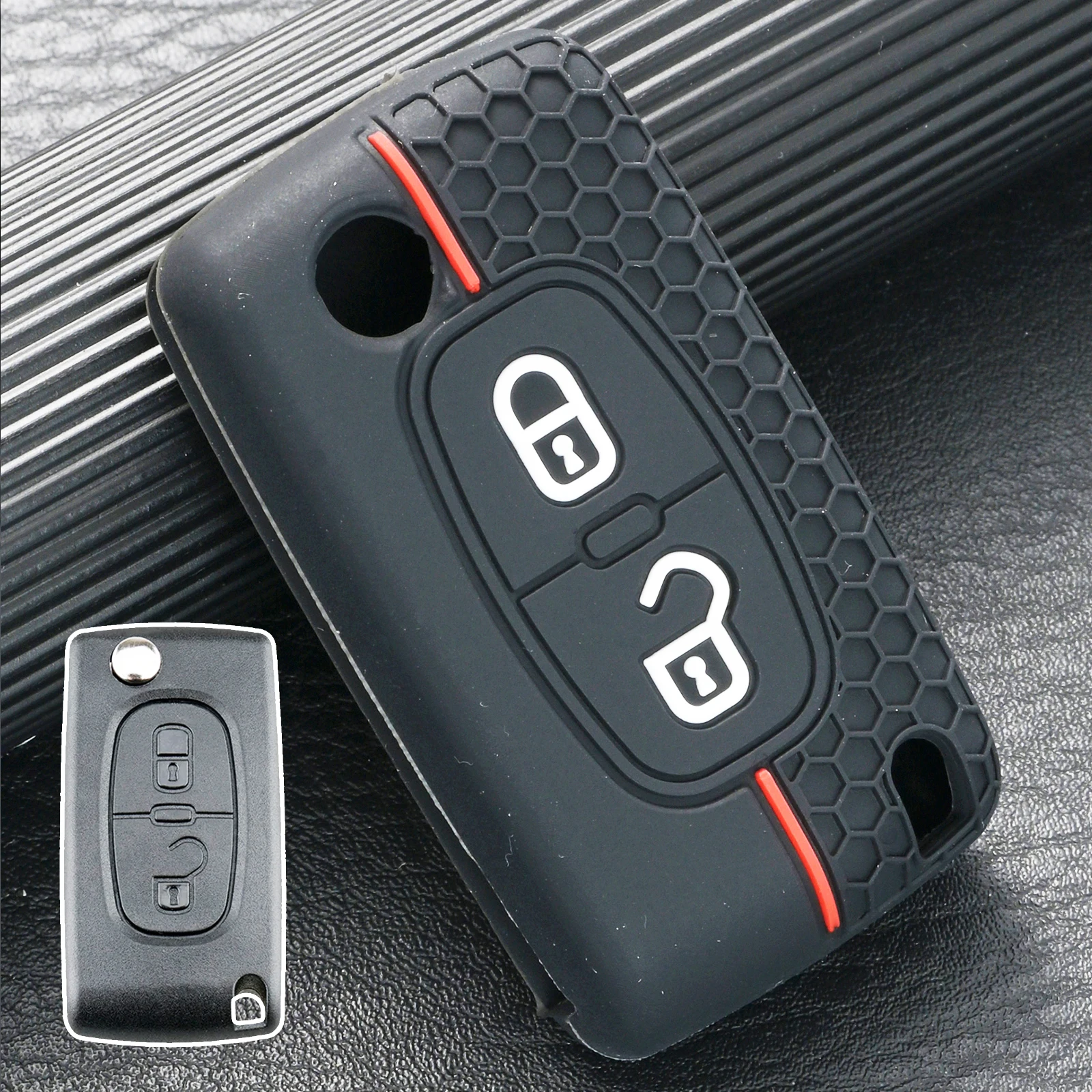 2-кнопочный силиконовый чехол для ключей с держателем Peugeot 206 207 307 308 406 407 408 807 3008 5008
