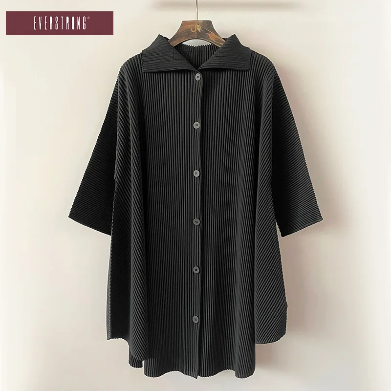 

Changpleat Trench coat for women Spring Miyake Pleated Fashion Loose Plus Size Single Breasted High Street Female Jackets Tide